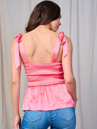 WOMEN'S SLEEVELESS SMOCK PEPLUM SATIN TANK TOP