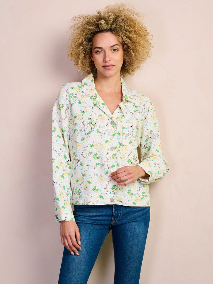 WOMEN'S LONG SLEEVE POCKETS BUTTON CLOSURE FLORAL JACKET