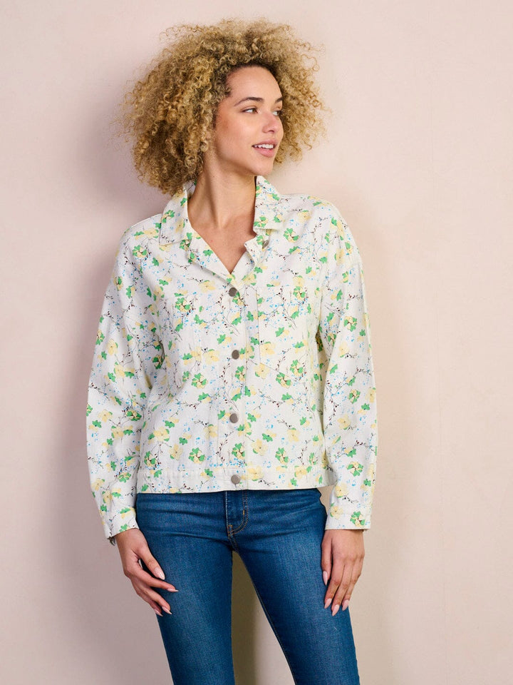WOMEN'S LONG SLEEVE POCKETS BUTTON CLOSURE FLORAL JACKET