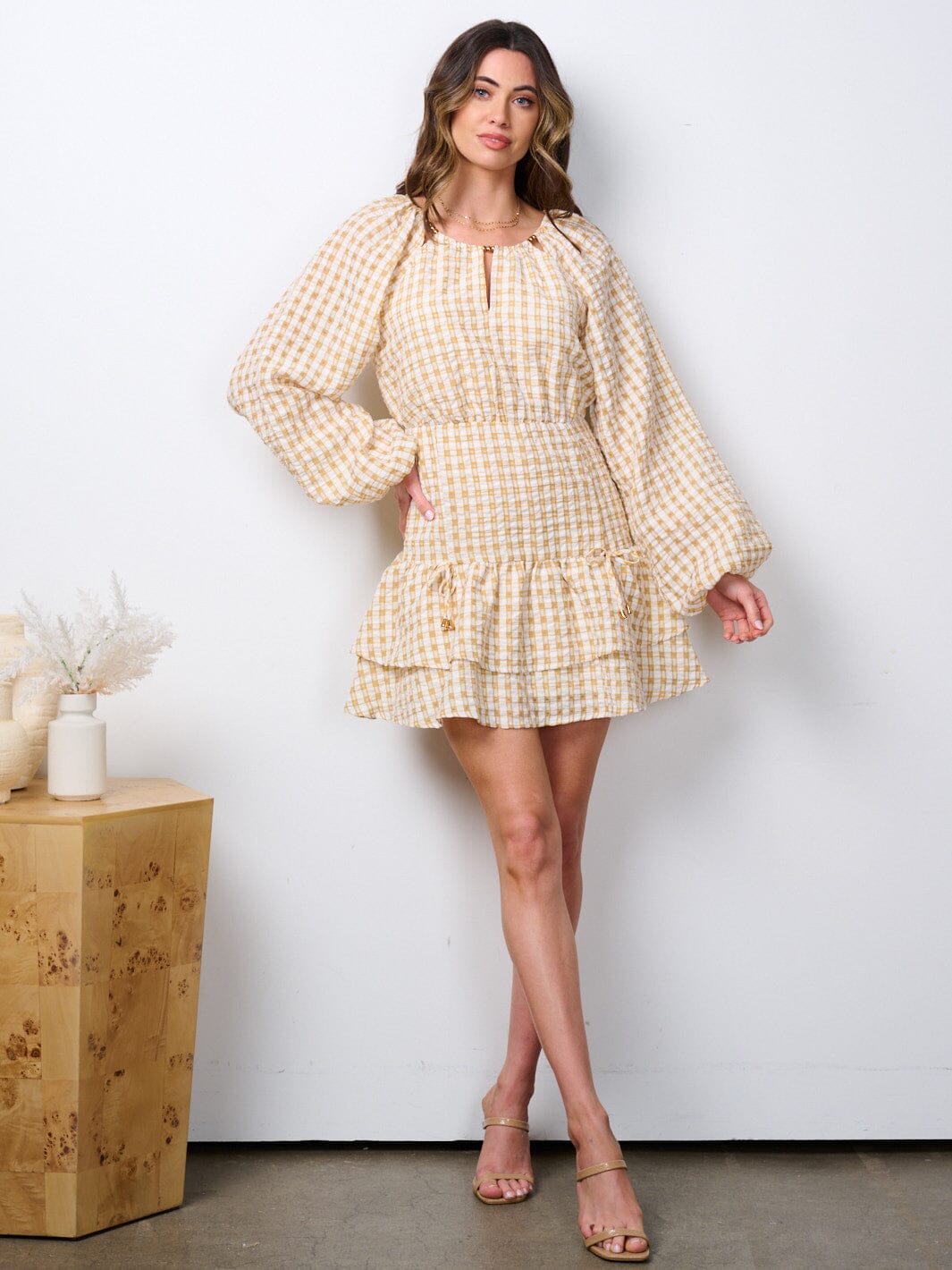 WOMEN'S LONG SLEEVE RUFFLE TIERED MINI DRESS