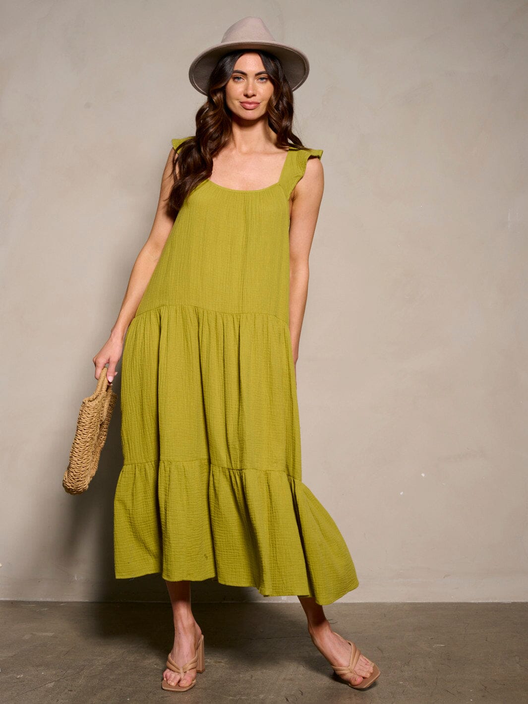 WOMEN'S SLEEVELESS POCKETS TIERED MAXI DRESS