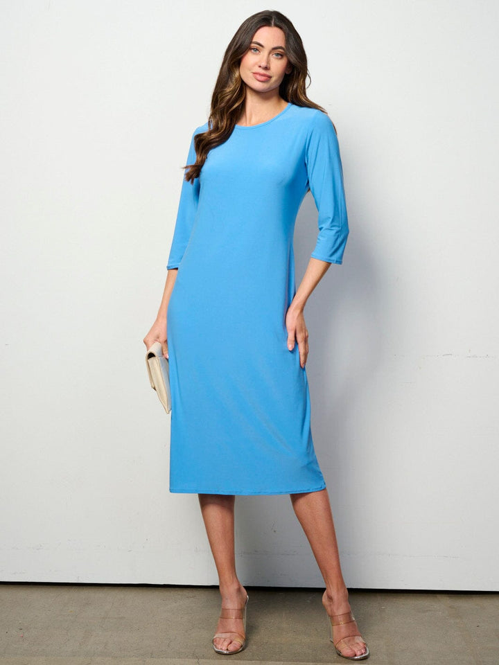 WOMEN'S 3/4 SLEEVES SOLID MIDI DRESS