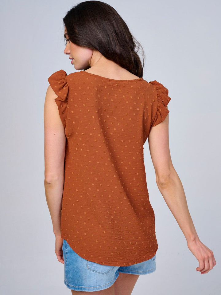 WOMEN'S RUFFLE SLEEVES SWISS DOTS BLOUSE