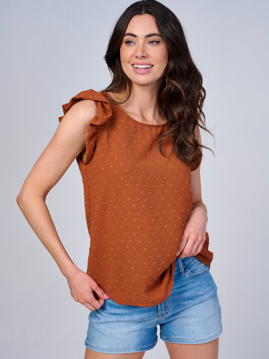 WOMEN'S RUFFLE SLEEVES SWISS DOTS BLOUSE
