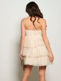 WOMEN'S SLEEVELESS TIERED RUFFLE SHIMMER TUBE MINI DRESS
