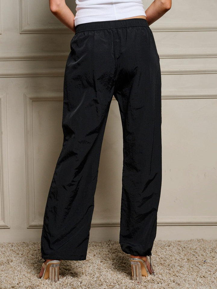 WOMEN'S ELASTIC WAIST POCKETS JOGGER LEG PANTS