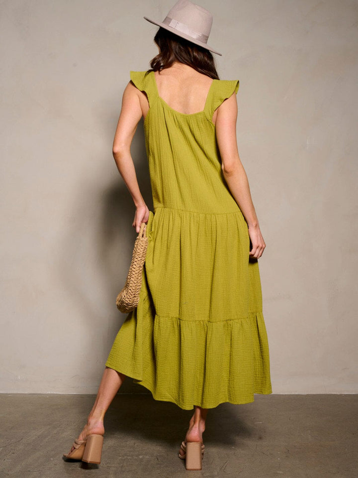WOMEN'S SLEEVELESS POCKETS TIERED MAXI DRESS