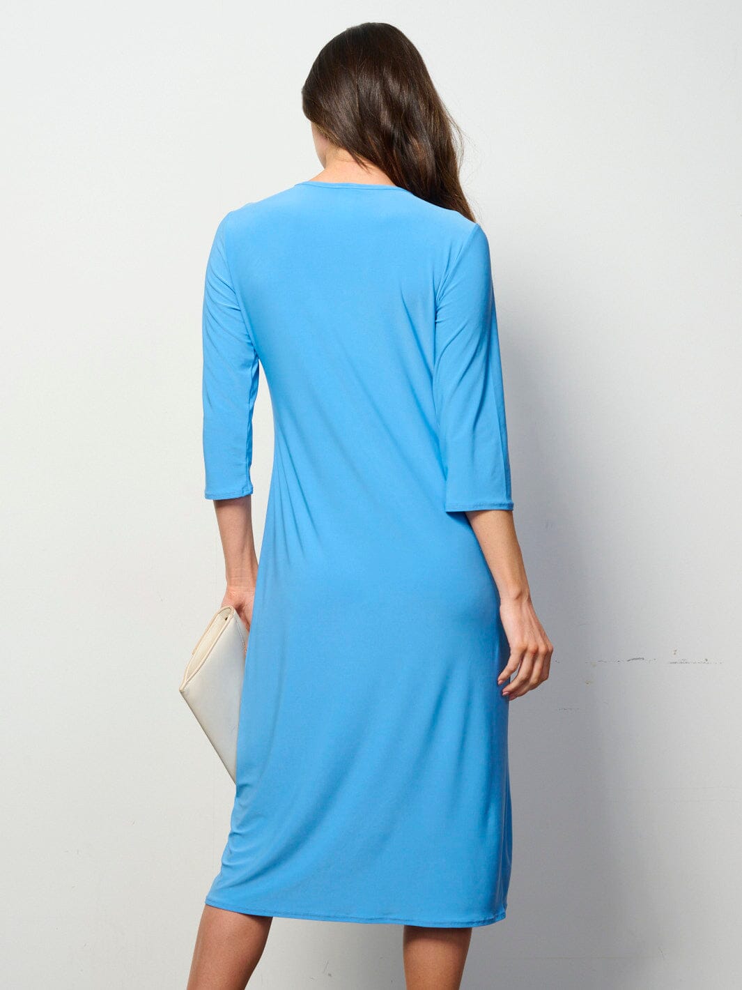 WOMEN'S 3/4 SLEEVES SOLID MIDI DRESS