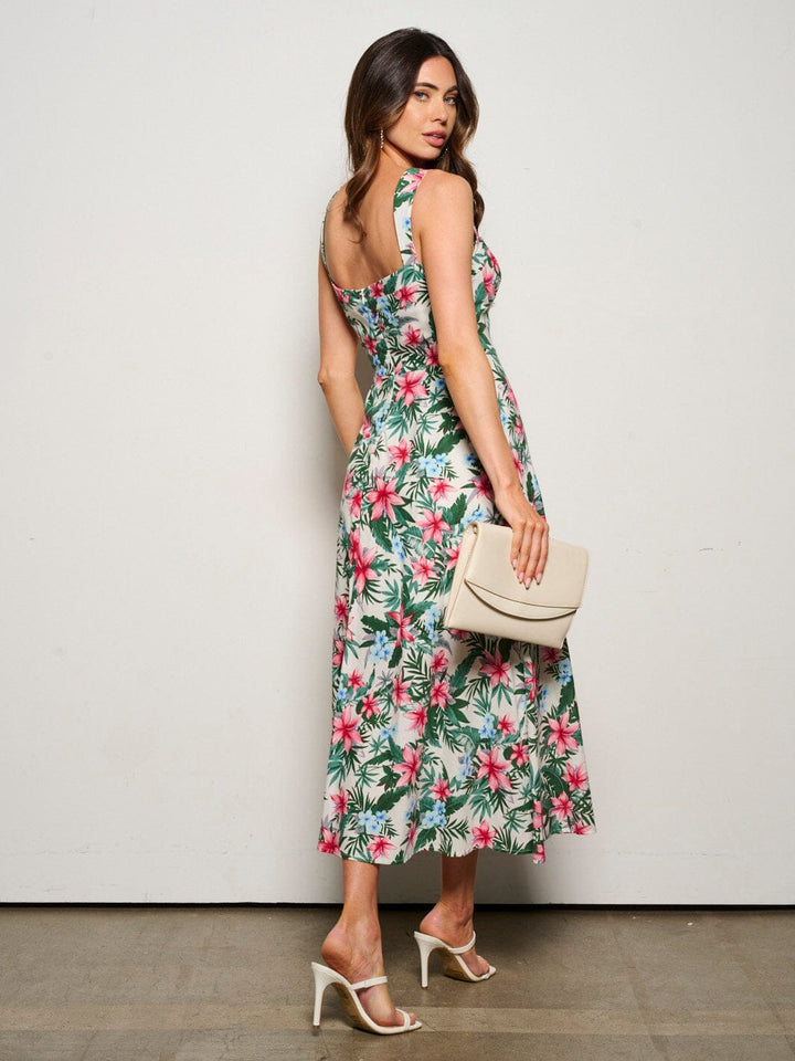 WOMEN'S SLEEVELESS FIT & FLARE FLORAL MAXI DRESS