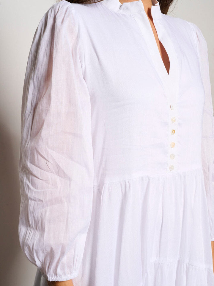 WOMEN'S LONG SLEEVE V-NECK BUTTON UP TIERED MAXI DRESS