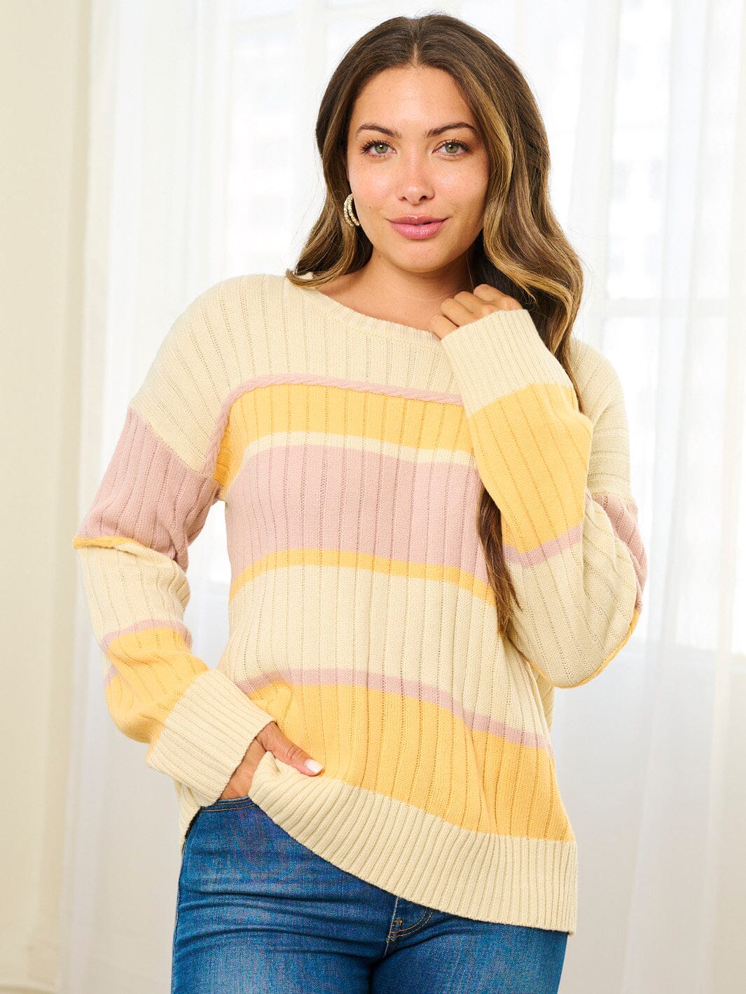 WOMEN'S LONG SLEEVE COLORBLOCK KNIT PULLOVER SWEATER