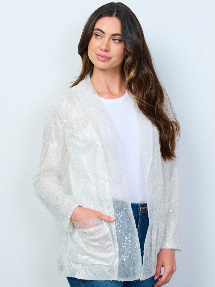 WOMEN'S LONG SLEEVE OPEN FRONT POCKETS SEQUINS BLAZER