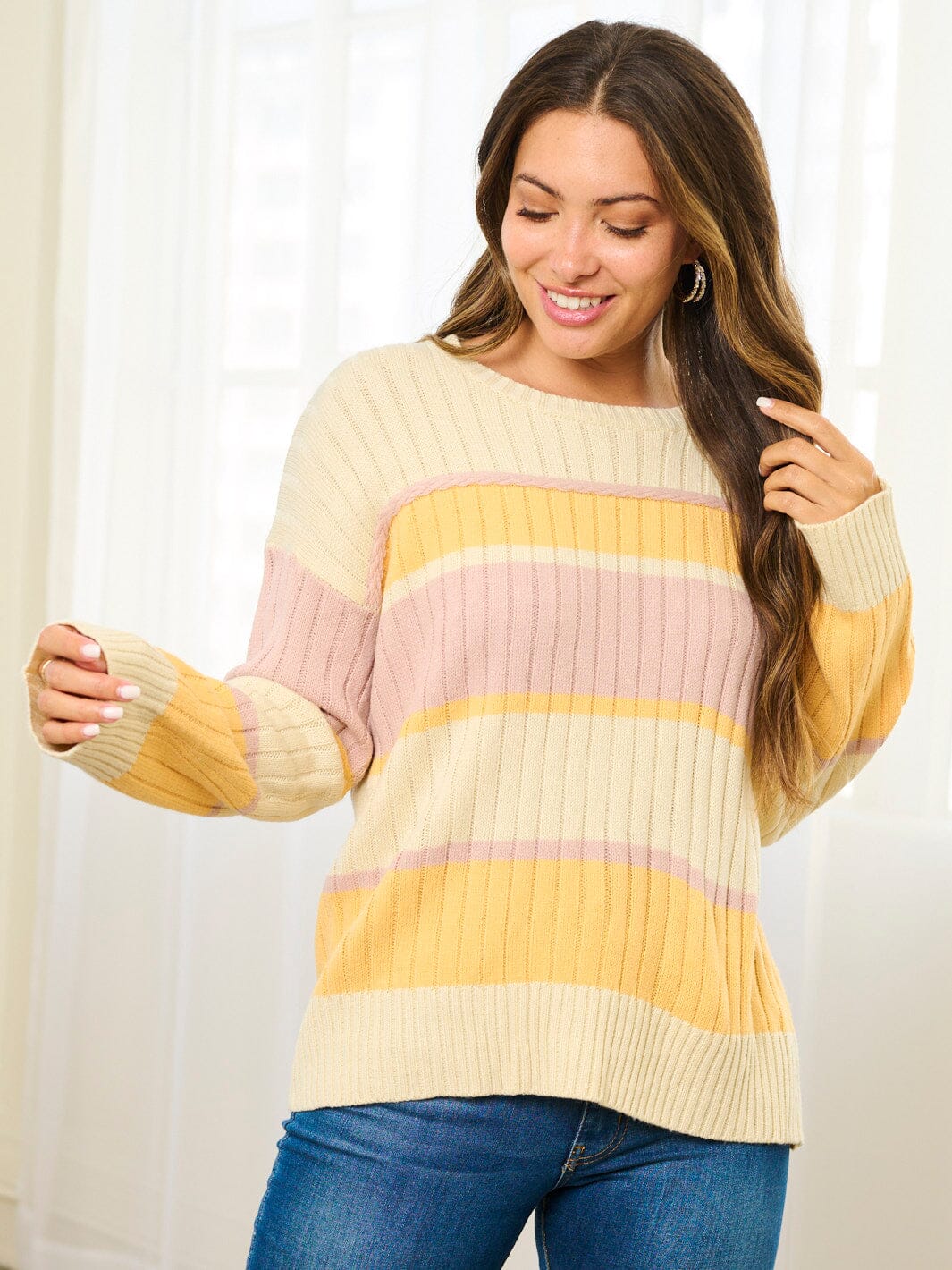WOMEN'S LONG SLEEVE COLORBLOCK KNIT PULLOVER SWEATER