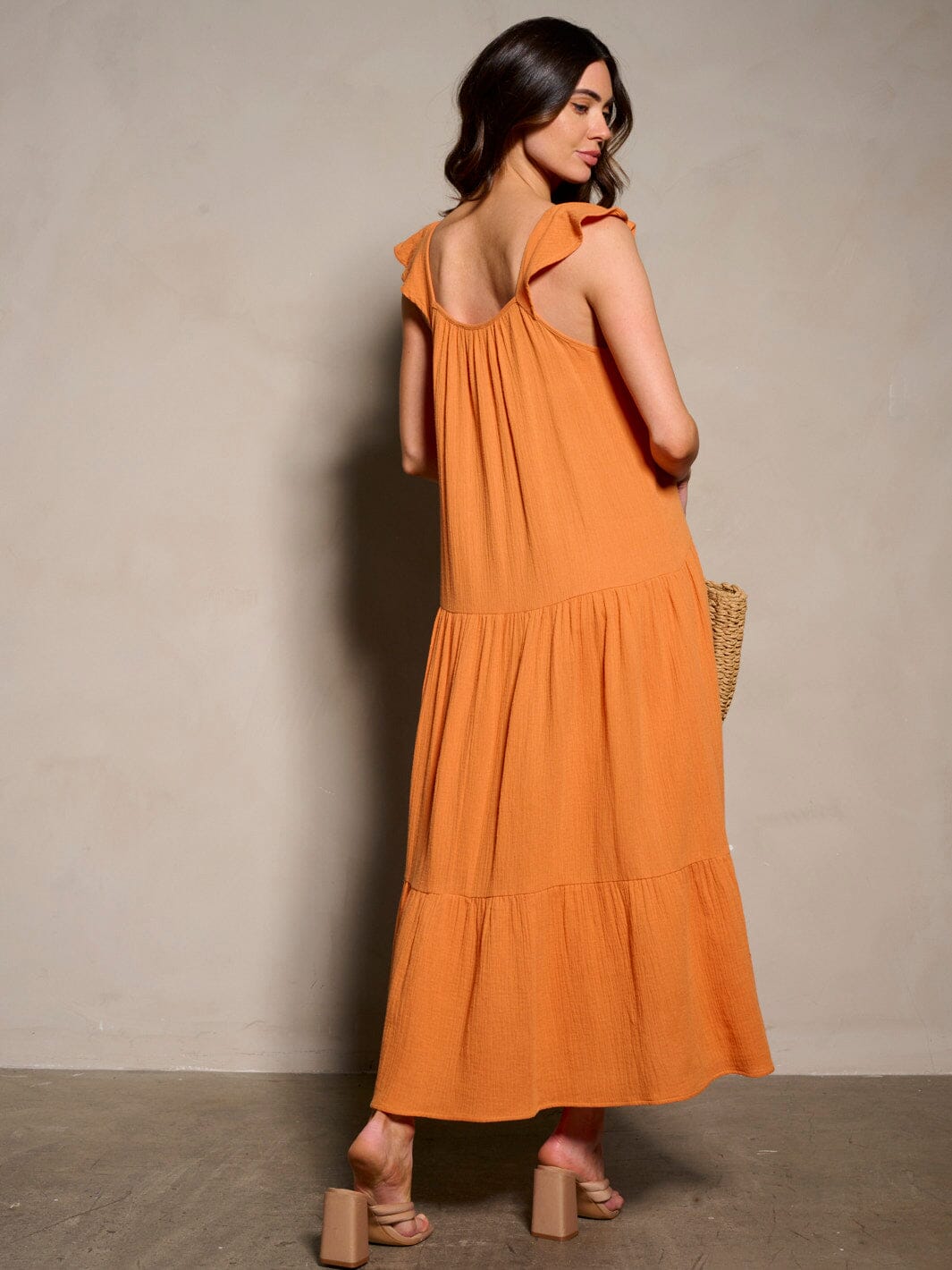 WOMEN'S SLEEVELESS POCKETS TIERED MAXI DRESS
