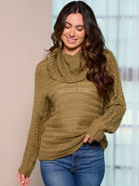 WOMEN'S LONG SLEEVE TURTLE NECK KNIT PULLOVER SWEATER