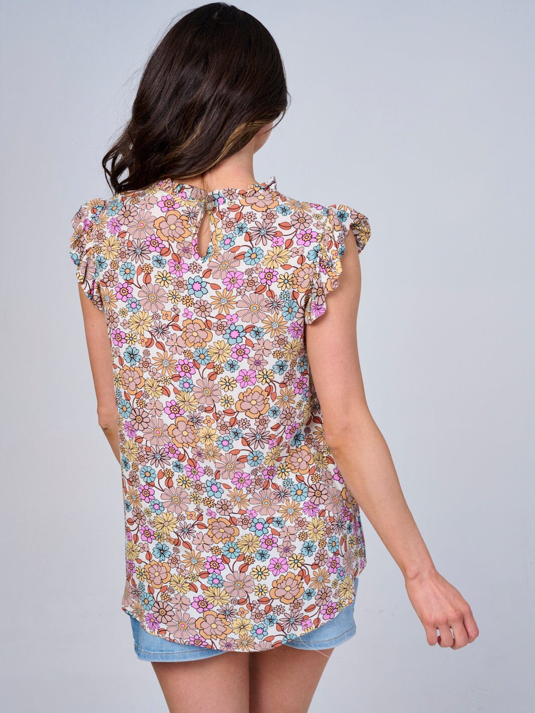 WOMEN'S RUFFLE SLEEVES LOOSE FIT FLORAL BLOUSE