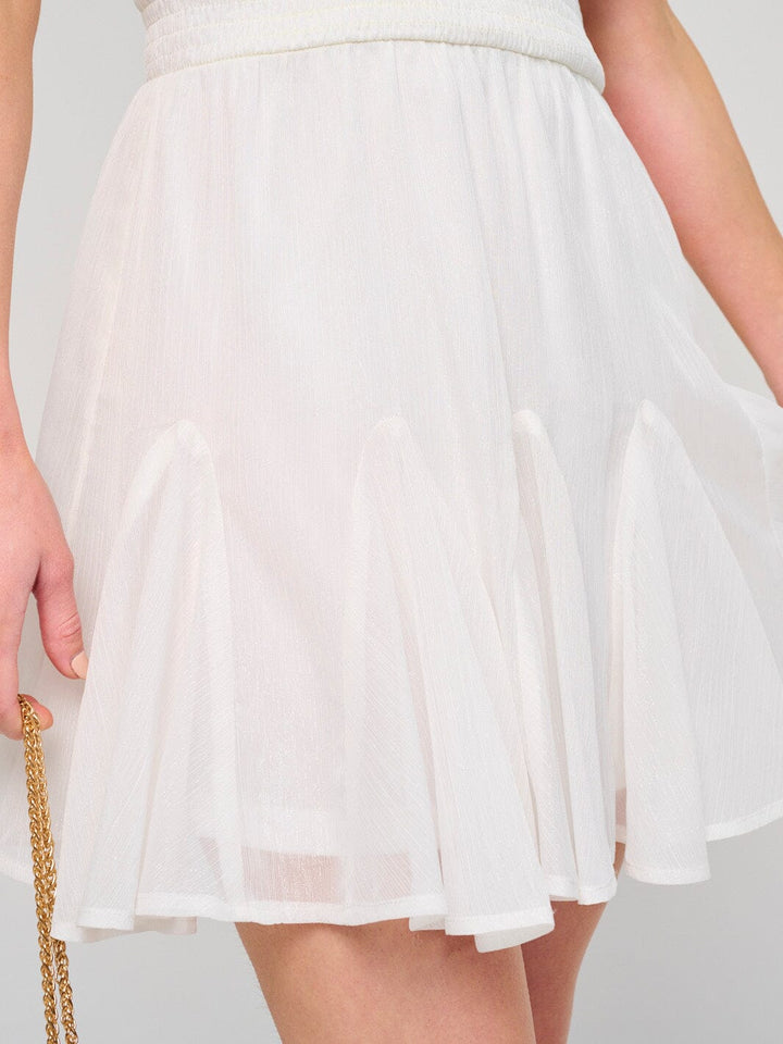 WOMEN'S SLEEVELESS V-NECK SHIMMER RUFFLE MINI DRESS