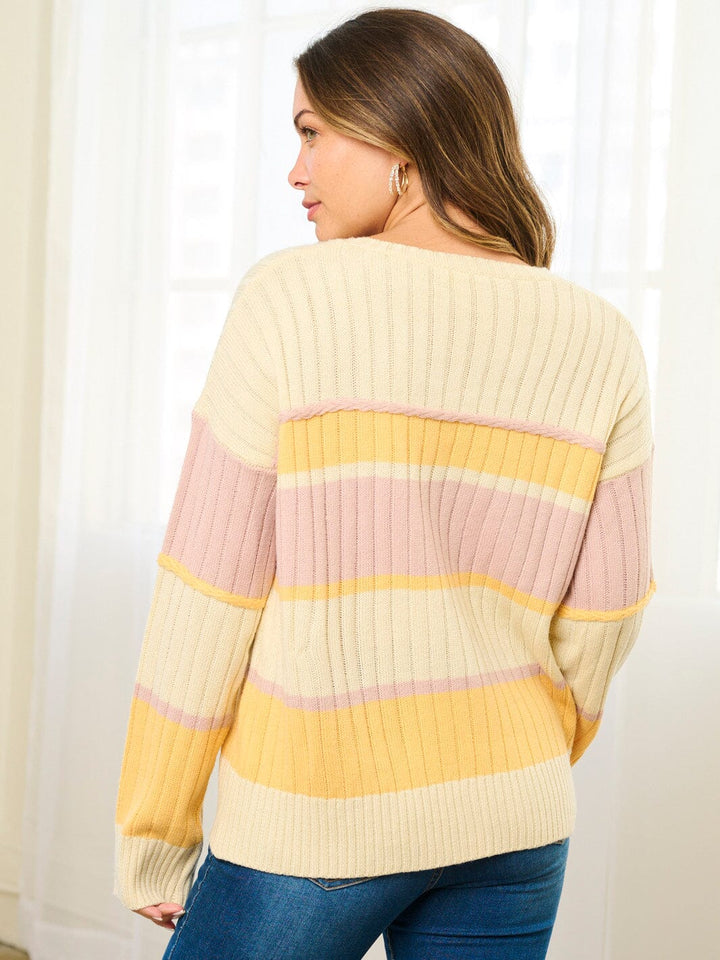 WOMEN'S LONG SLEEVE COLORBLOCK KNIT PULLOVER SWEATER