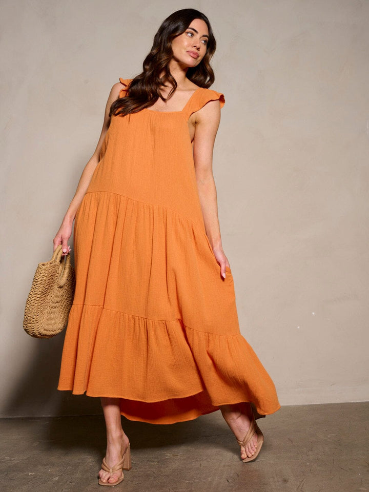 WOMEN'S SLEEVELESS POCKETS TIERED MAXI DRESS