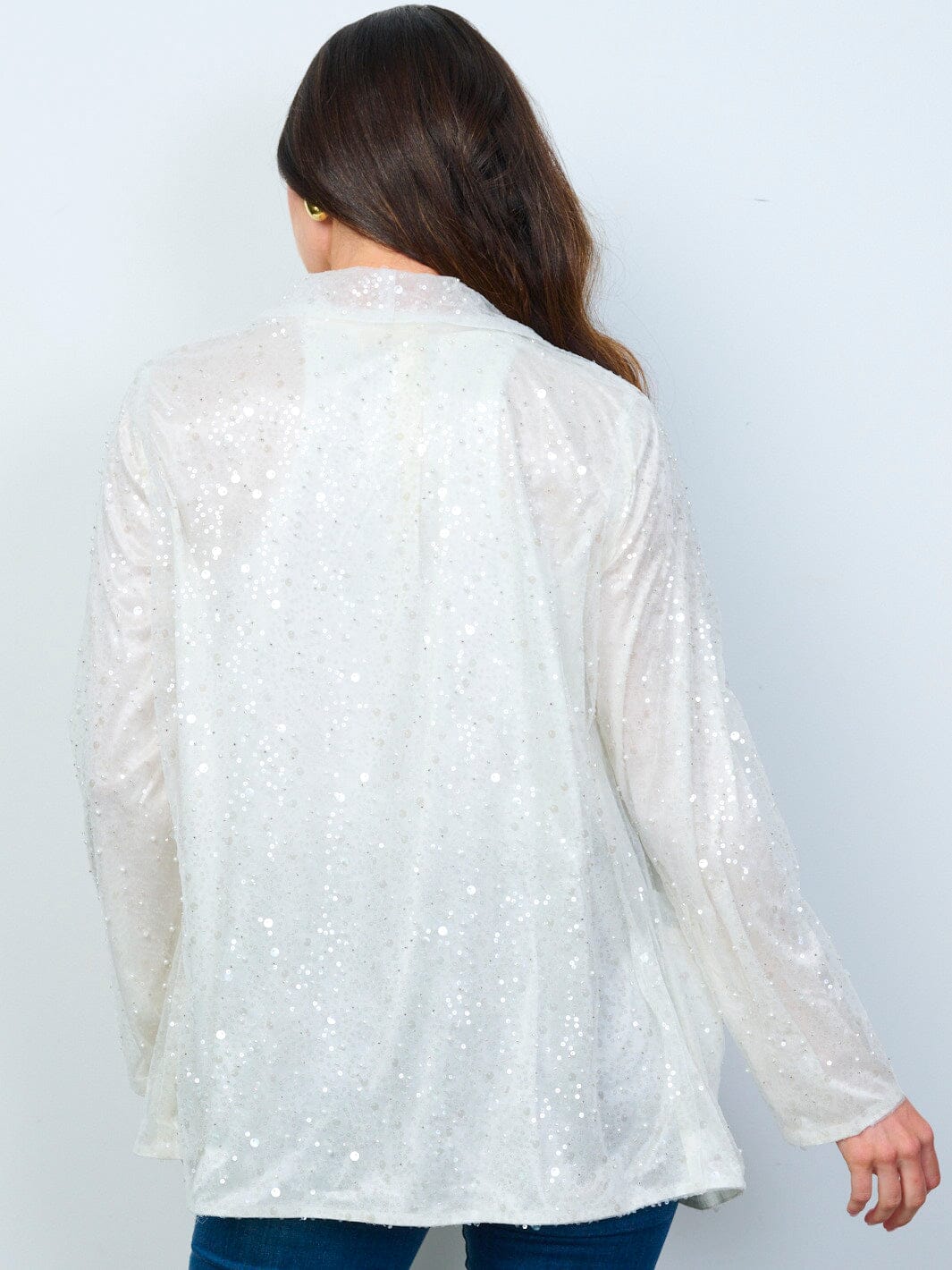 WOMEN'S LONG SLEEVE OPEN FRONT POCKETS SEQUINS BLAZER