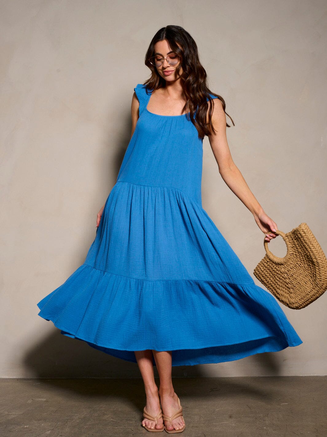 WOMEN'S SLEEVELESS POCKETS TIERED MAXI DRESS