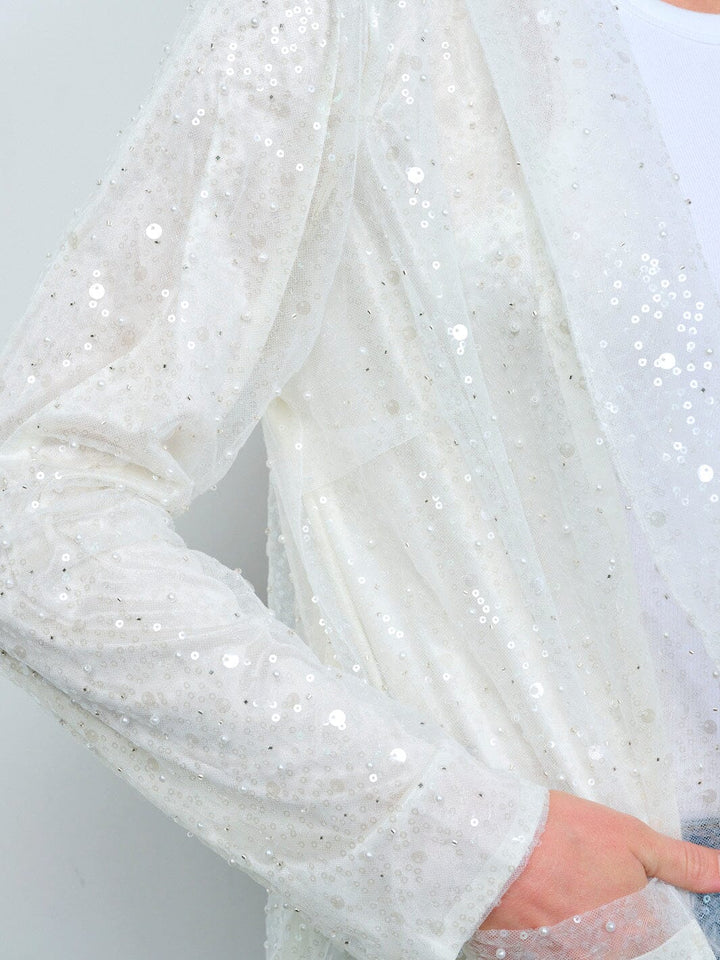 WOMEN'S LONG SLEEVE OPEN FRONT POCKETS SEQUINS BLAZER