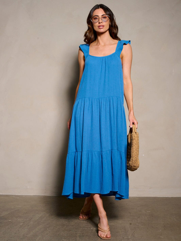 WOMEN'S SLEEVELESS POCKETS TIERED MAXI DRESS