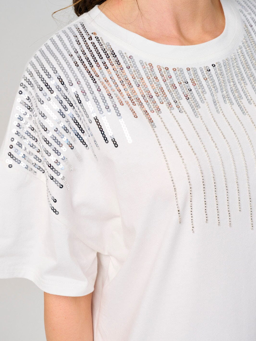 WOMEN'S SHORT SLEEVE SEQUINS DETAILED MINI DRESS