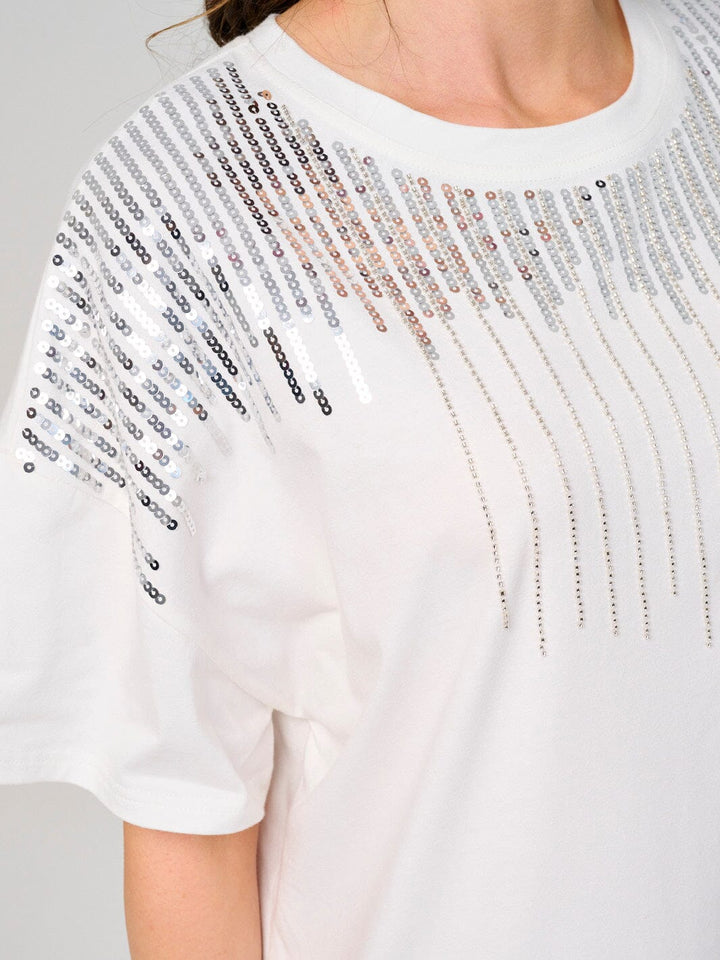 WOMEN'S SHORT SLEEVE SEQUINS DETAILED MINI DRESS