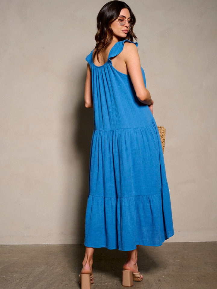 WOMEN'S SLEEVELESS POCKETS TIERED MAXI DRESS