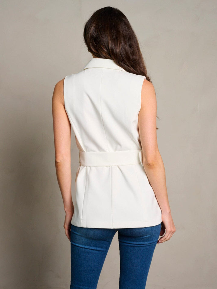 WOMEN'S SLEEVELESS BUTTON CLOSURE BELTED VEST