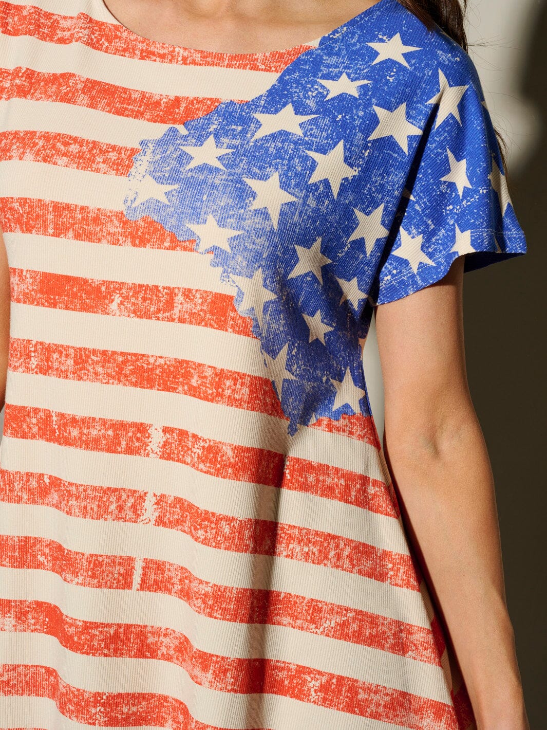 WOMEN'S SHORT SLEEVE TUNIC AMERICAN FLAG PRINT TOP