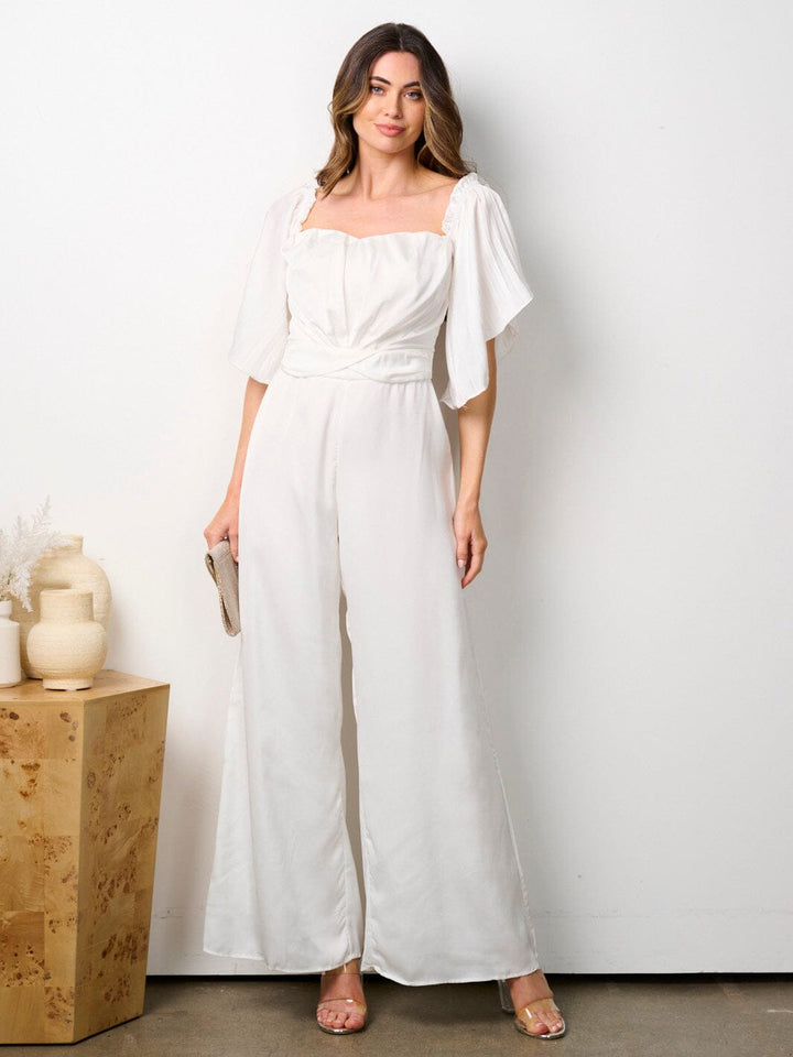 WOMEN'S SHORT RUFFLE SLEEVE WIDE LEG JUMPSUIT