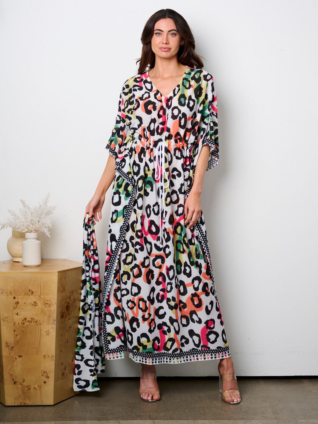 WOMEN'S SHORT SLEEVE V-NECK ANIMAL PRINT TUNIC MAXI DRESS