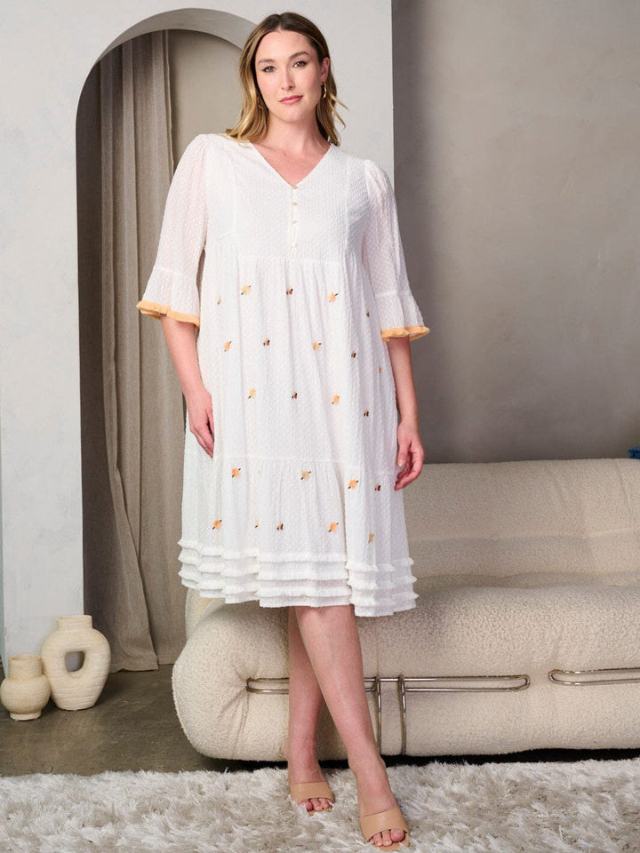 PLUS SIZE SHORT SLEEVE BUTTON UP POCKETS DETAILED MIDI DRESS