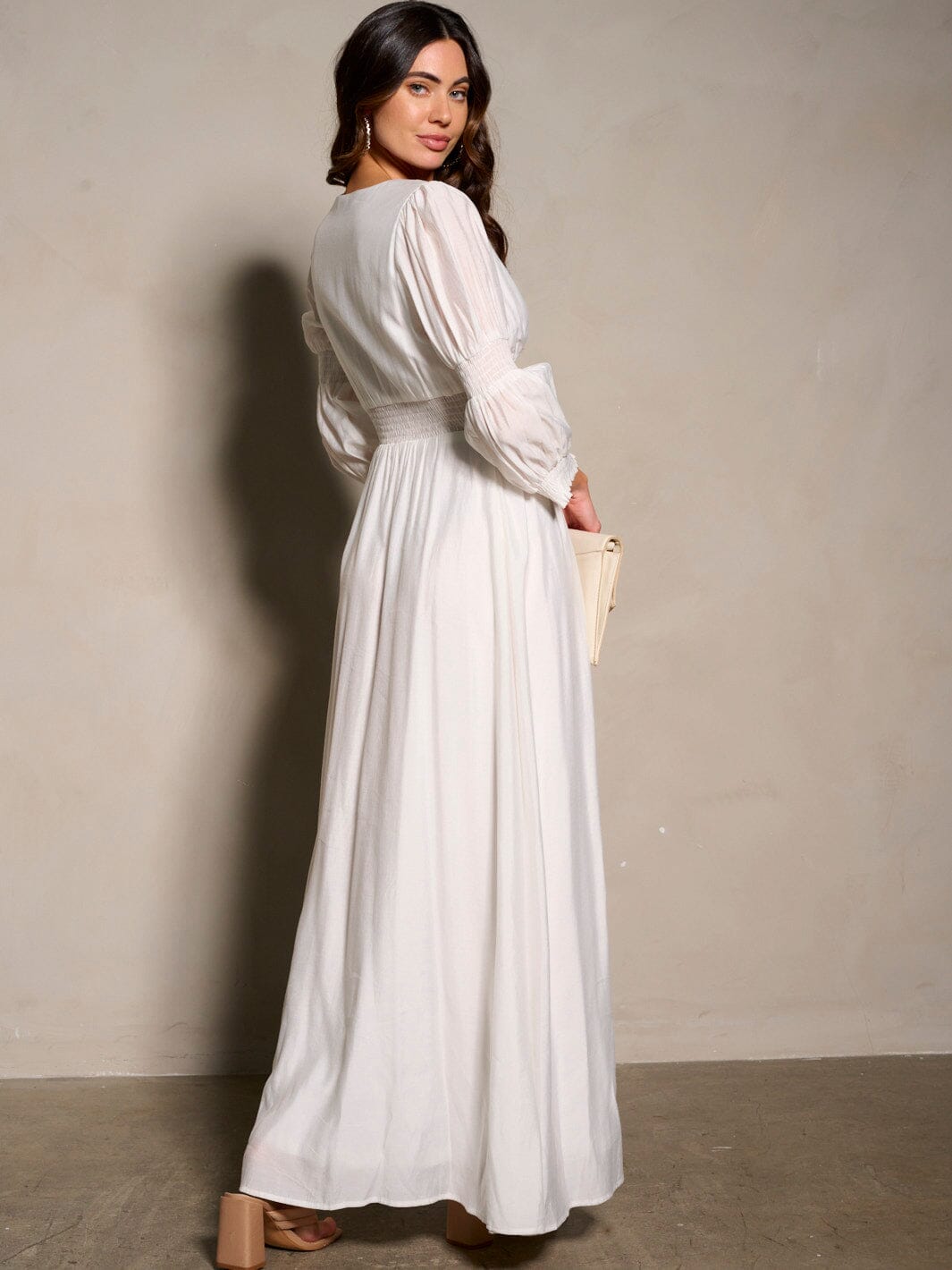 WOMEN'S 3/4 SLEEVE V-NECK BUTTON UP MAXI DRESS