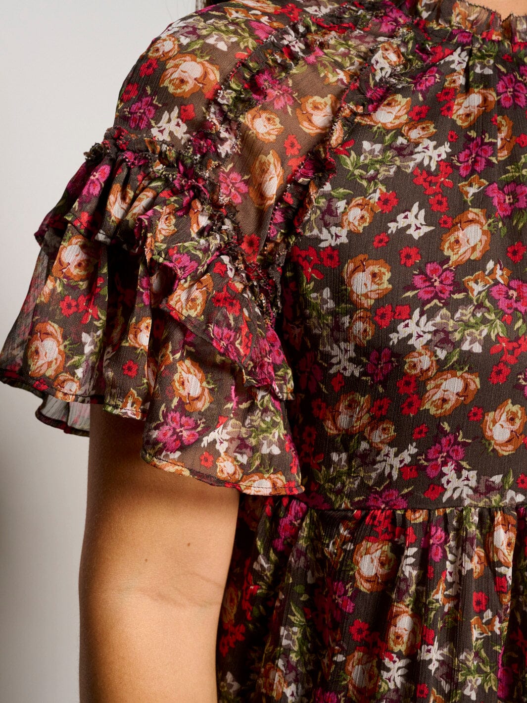 WOMEN'S SHORT RUFFLE SLEEVE FLORAL TINIC MINI DRESS