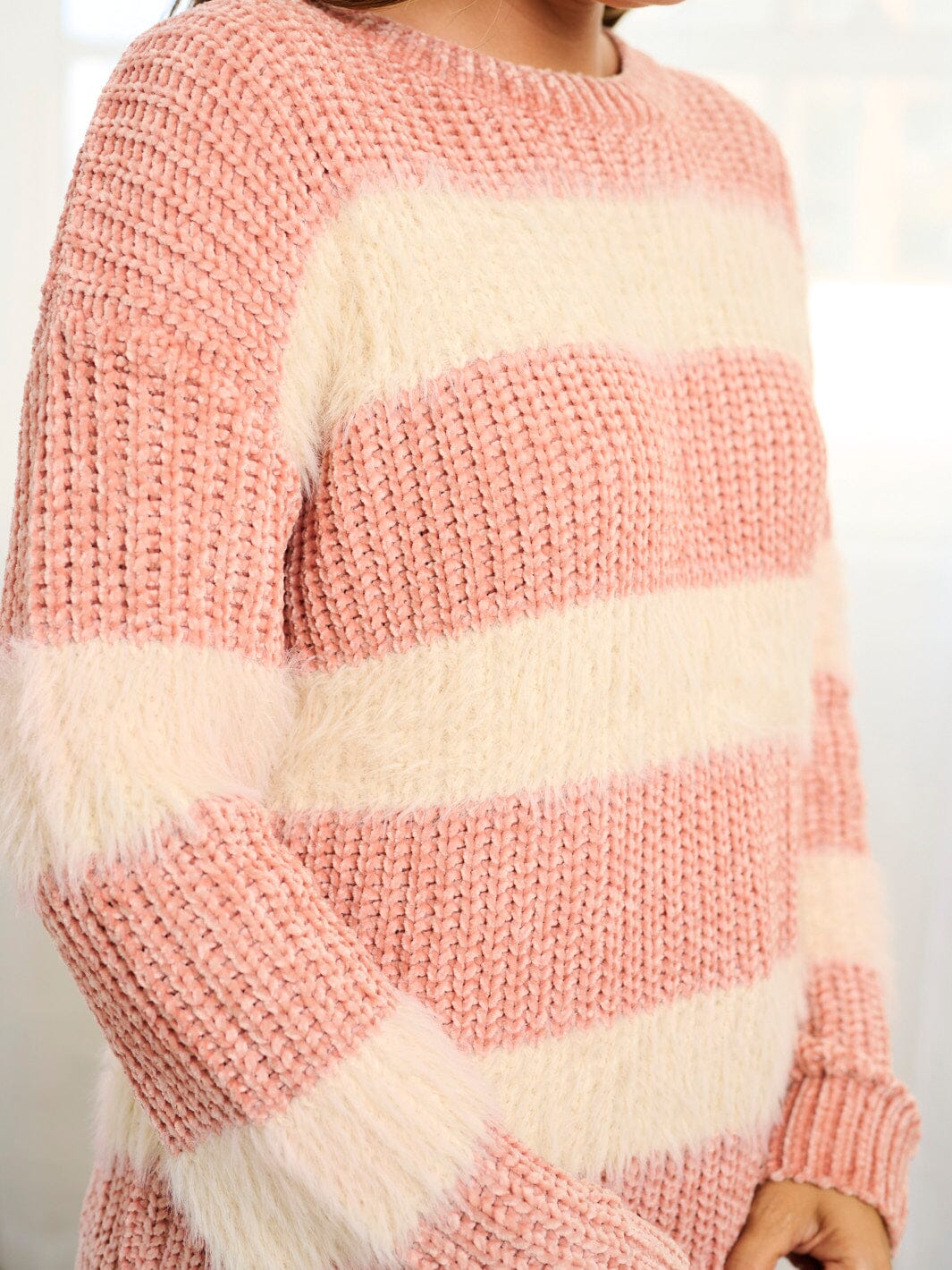 WOMEN'S LONG SLEEVE COLORBLOCK STRIPES PULLOVER SWEATER
