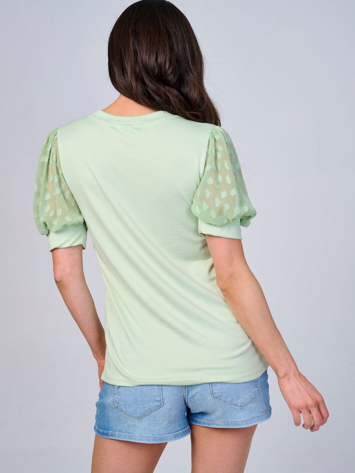 WOMEN'S SHORT MESH SLEEVES SOLID BLOUSE