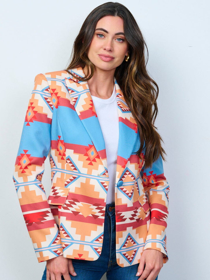 WOMEN'S LONG SLEEVE BUTTON CLOSURE MULTI PRINT BLAZER