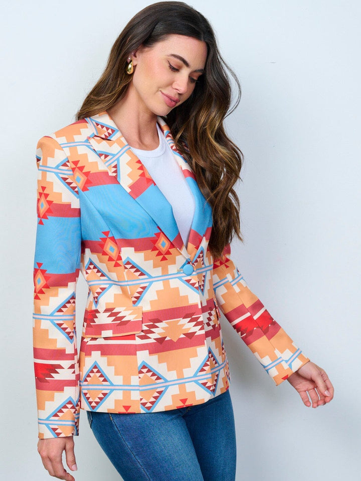 WOMEN'S LONG SLEEVE BUTTON CLOSURE MULTI PRINT BLAZER