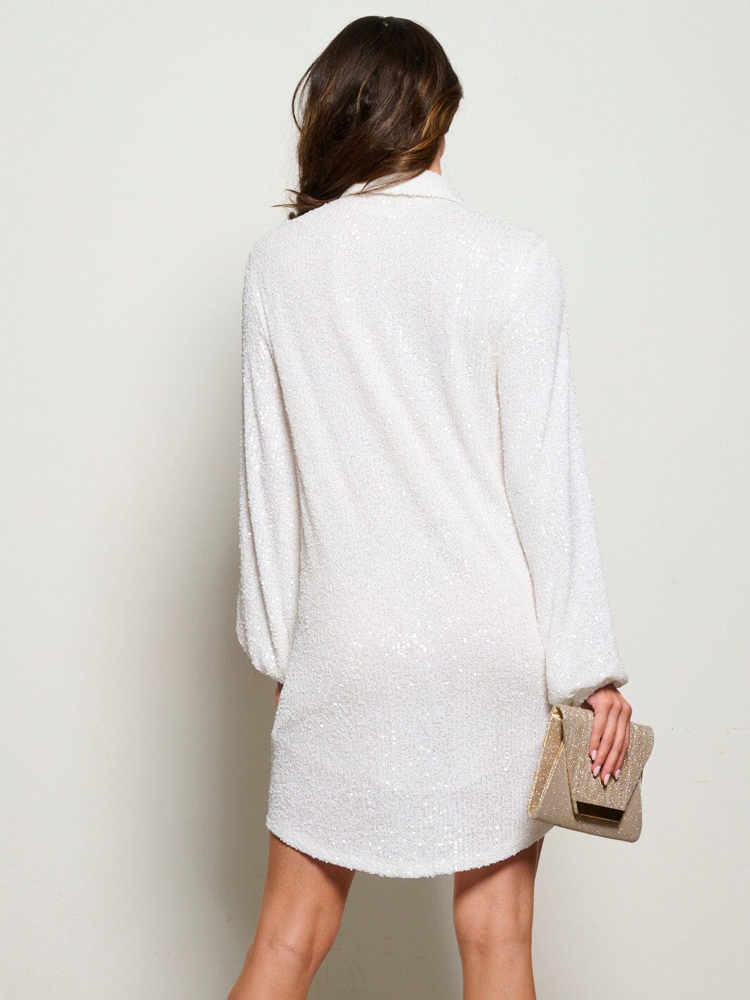 WOMEN'S LONG SLEEVE BUTTON UP SEQUINS MINI DRESS