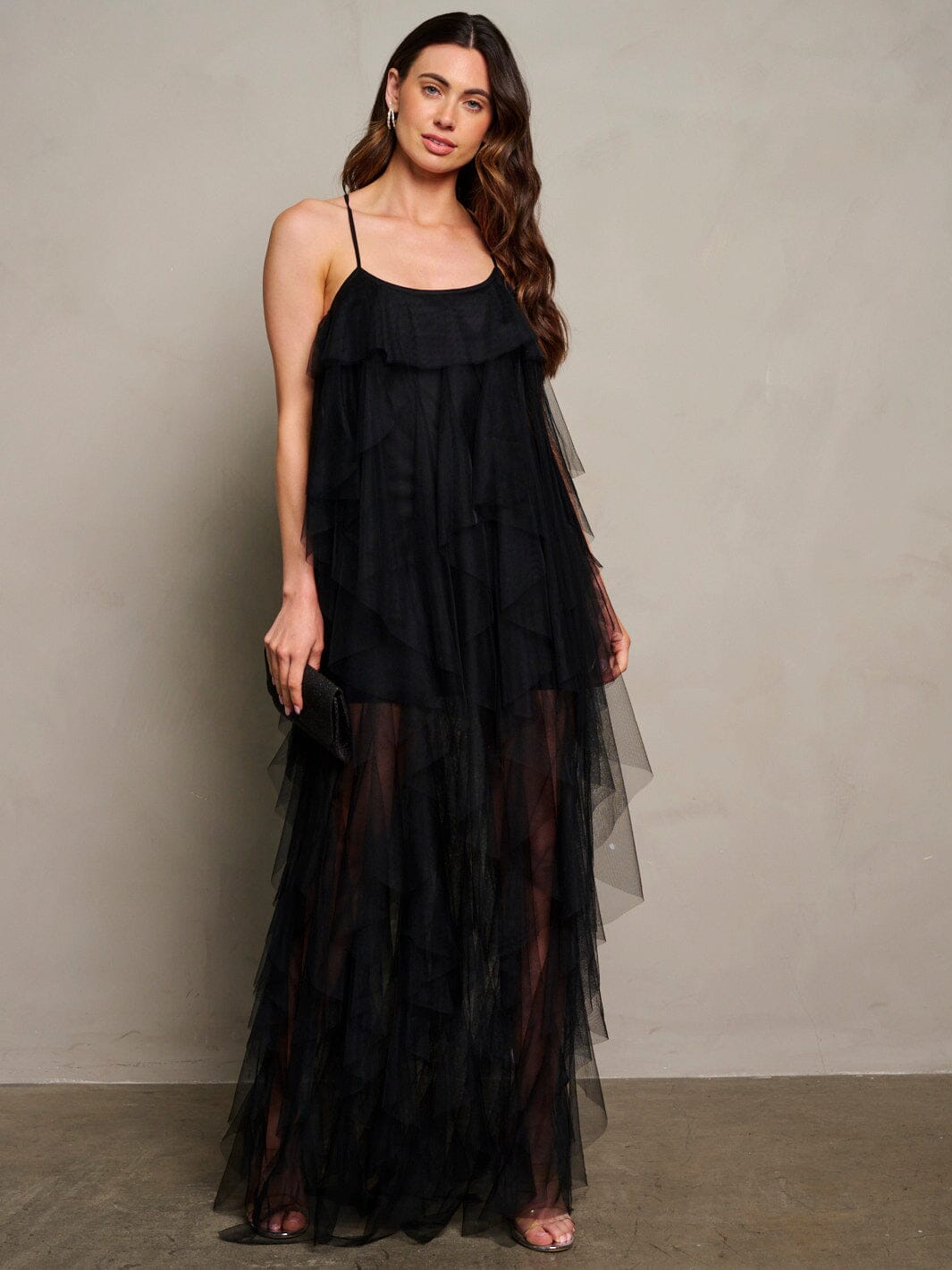 WOMEN'S SLEEVELESS TIERED RUFFLE MAXI DRESS