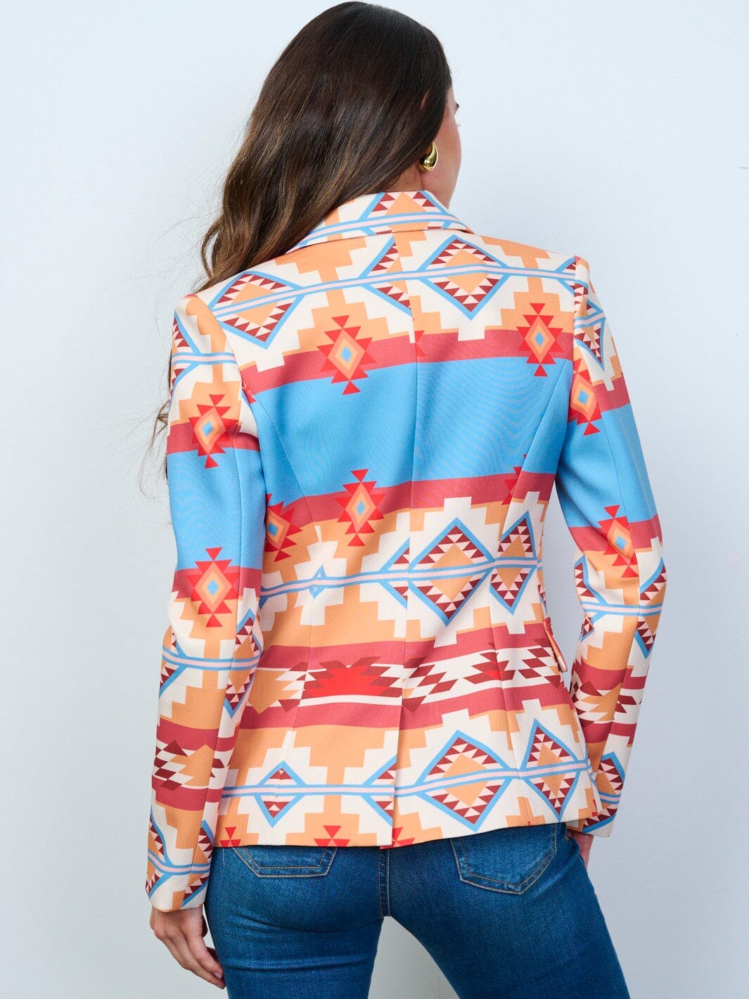 WOMEN'S LONG SLEEVE BUTTON CLOSURE MULTI PRINT BLAZER