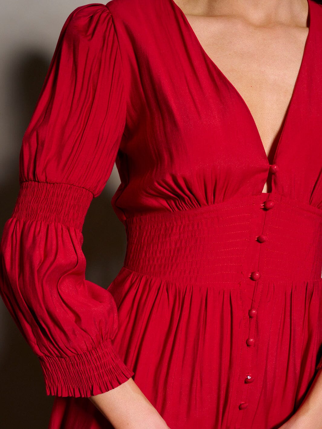 WOMEN'S 3/4 SLEEVE V-NECK BUTTON UP MAXI DRESS