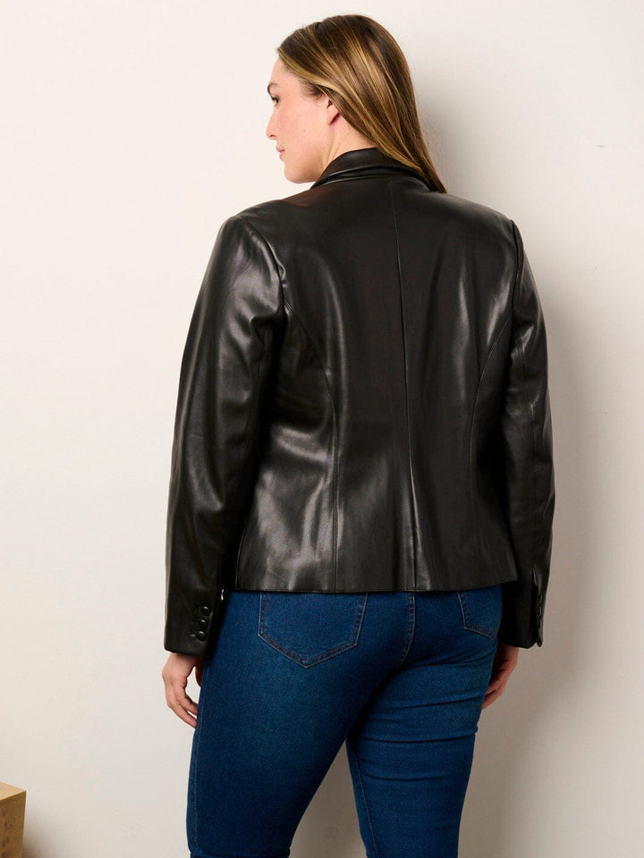 WOMEN'S LONG SLEEVE BUTTON CLOSURE POCKETS PU PLEATHER JACKET