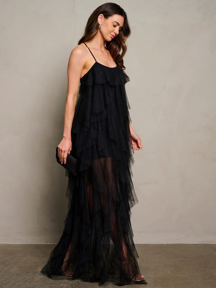 WOMEN'S SLEEVELESS TIERED RUFFLE MAXI DRESS