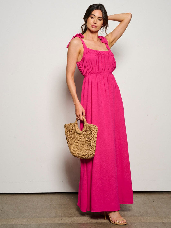 WOMEN'S SLEEVELESS ADJUSTABLE STRAPS POCKETS ELASTIC WASIT MAXI DRESS