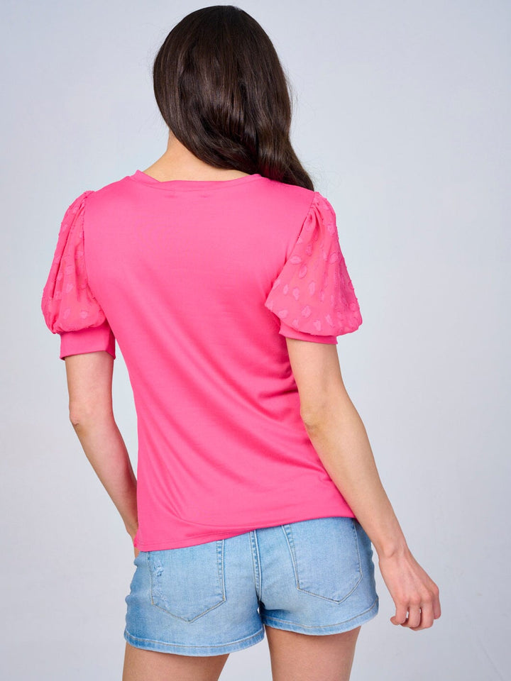 WOMEN'S SHORT MESH SLEEVES SOLID BLOUSE