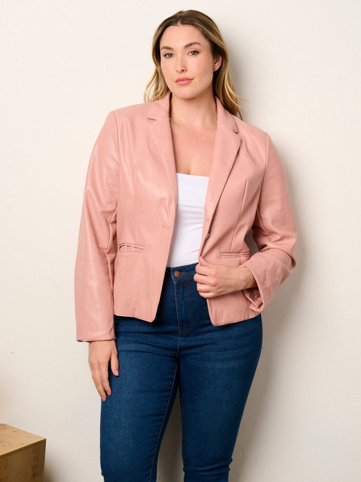 WOMEN'S LONG SLEEVE BUTTON CLOSURE POCKETS PU PLEATHER JACKET